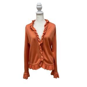 Michelina Stacpoole Ruffled Front Apricot Sweater Made In Ireland - Size Large